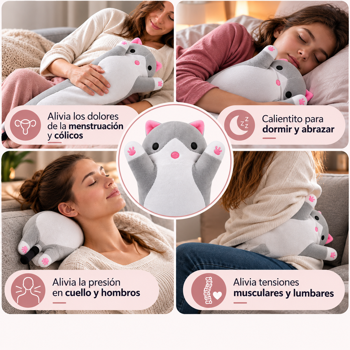 Almohada de Gato con Calefacción USB.
