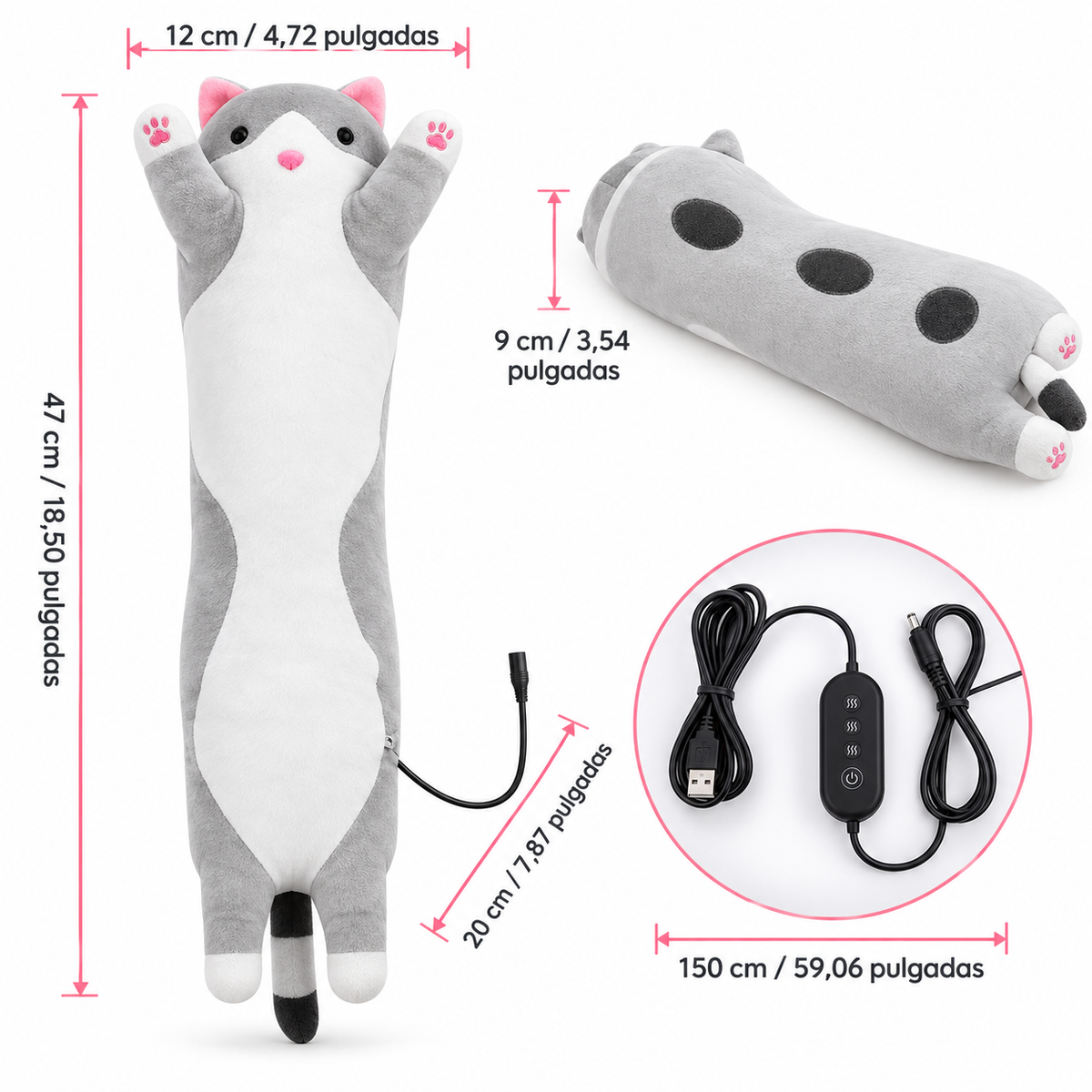 Almohada de Gato con Calefacción USB.