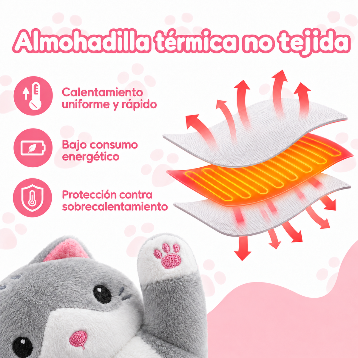 Almohada de Gato con Calefacción USB.